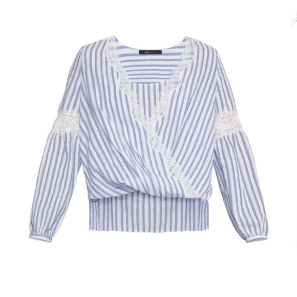 BCBG MAZAZRIA faux wrapped top in blue and white stripe - Picture 2 of 11